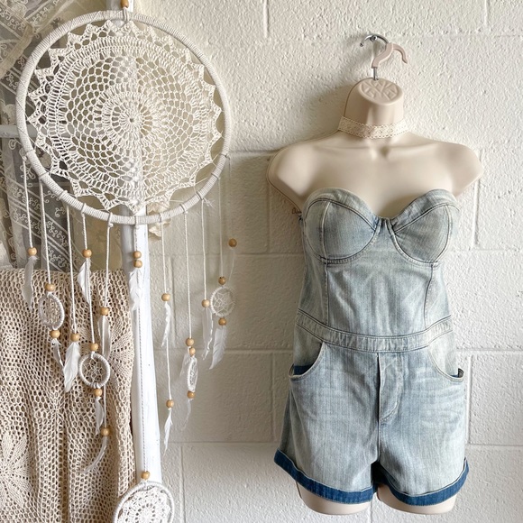 Guess Pants - NWOT Guess Denim Strapless Corset Denim Romper